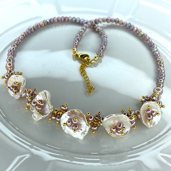 Jewelry - 🤯😱 Gorgeous Handmade Gold Plated Freshwater Keshi Pearl Pink Purple Necklace